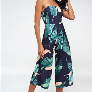 Tropical strapless jumpsuit
